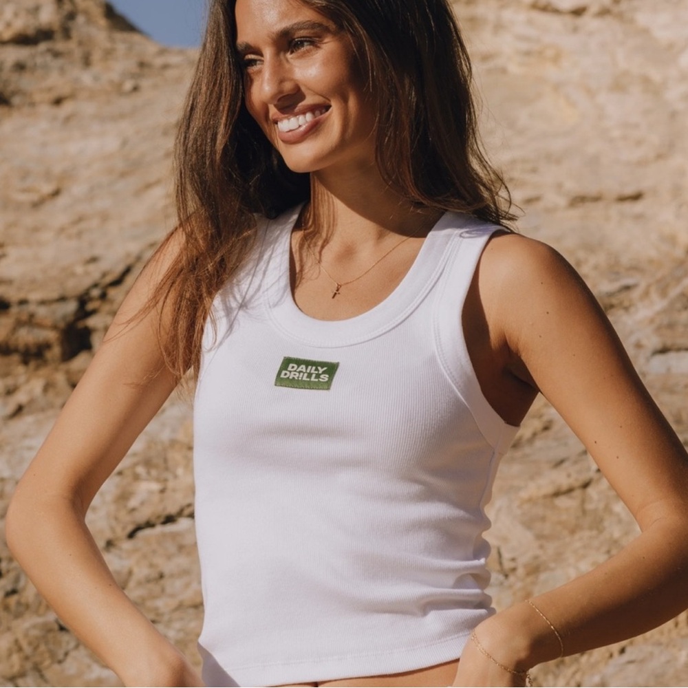 Daily Drills White Fitted Crop Tank Top
